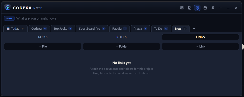 Codexa Note screen 1 — multi-project tabs